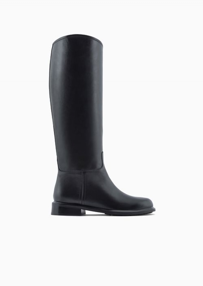 Black Emporio Armani Icon Glossy-leather Boots | EA-SN57108