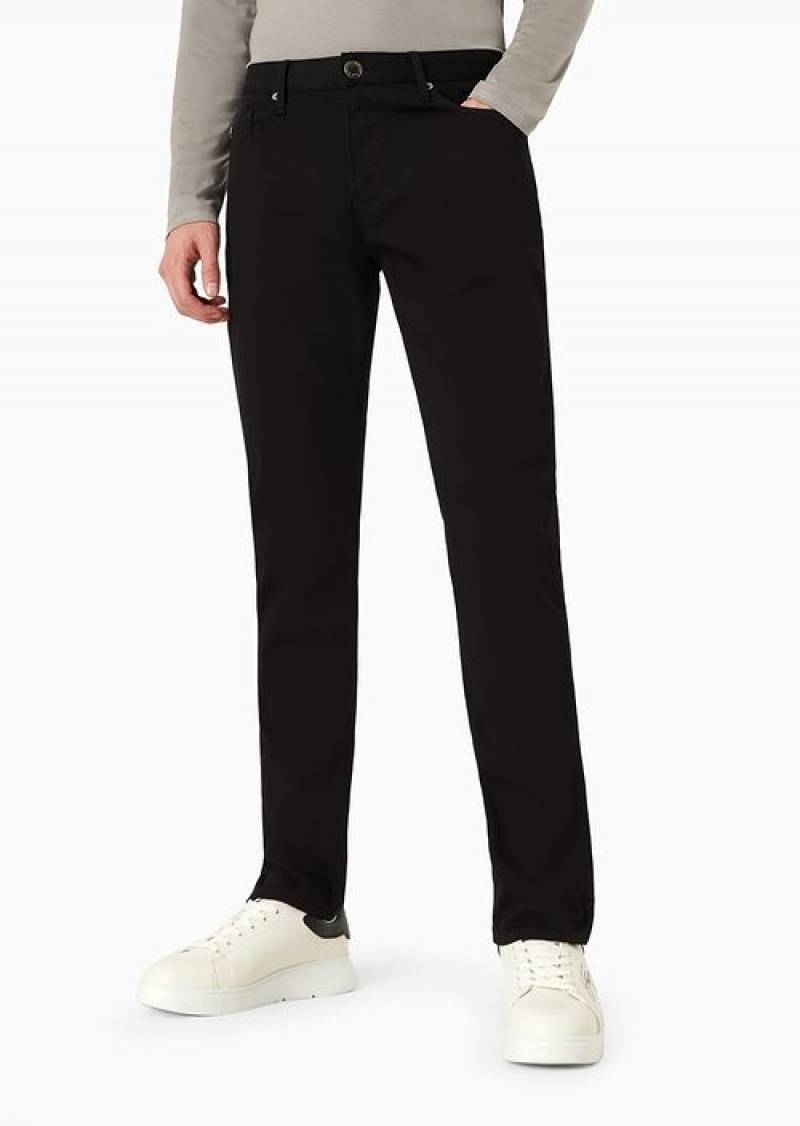 Black Emporio Armani J06 Comfort Stretch-gabardine, Slim-fit Trousers | EA-SN58002