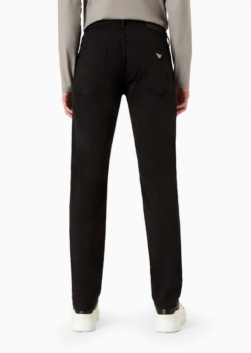 Black Emporio Armani J06 Comfort Stretch-gabardine, Slim-fit Trousers | EA-SN58002