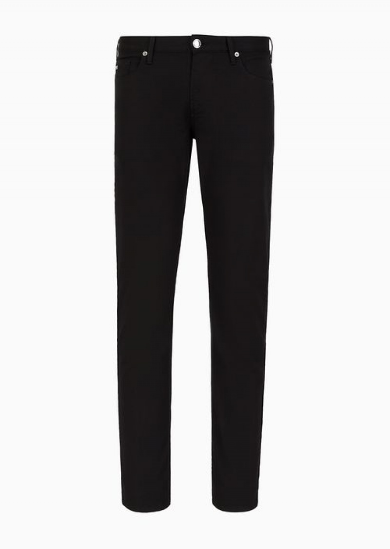 Black Emporio Armani J06 Comfort Stretch-gabardine, Slim-fit Trousers | EA-SN58002