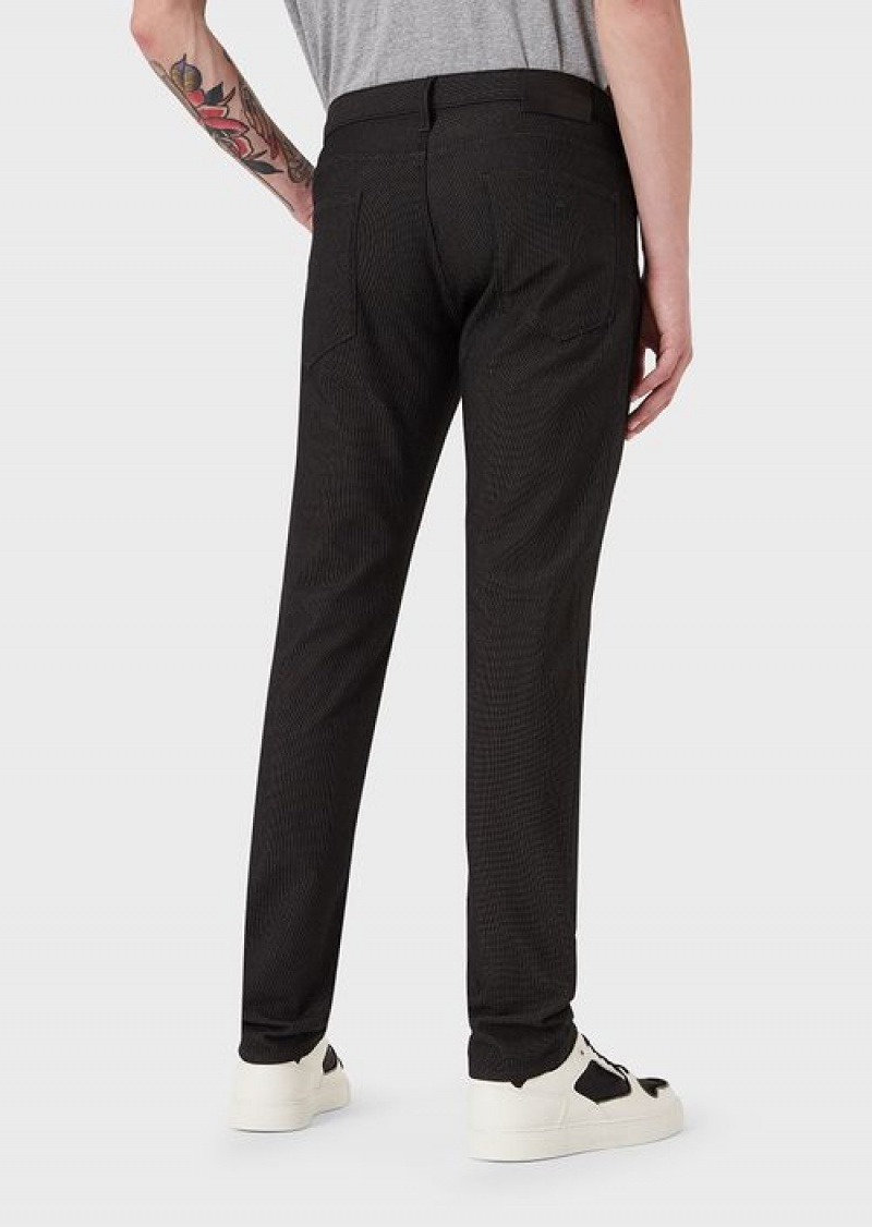 Black Emporio Armani J06 Slim-fit, Cotton-blend Trousers With Micro-armure Polka Dots | EA-SN58004