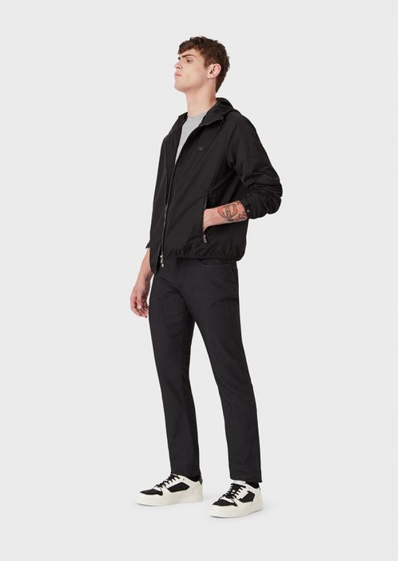 Black Emporio Armani J06 Slim-fit, Cotton-blend Trousers With Micro-armure Polka Dots | EA-SN58004