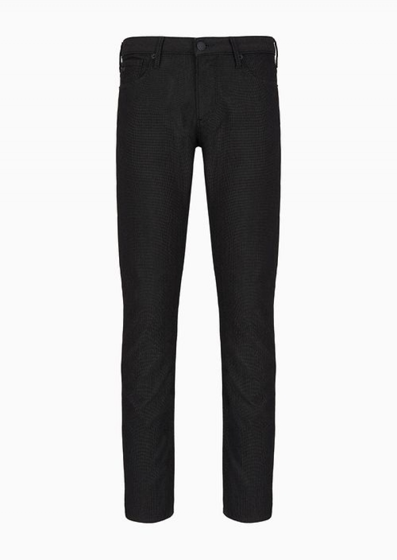 Black Emporio Armani J06 Slim-fit, Cotton-blend Trousers With Micro-armure Polka Dots | EA-SN58004