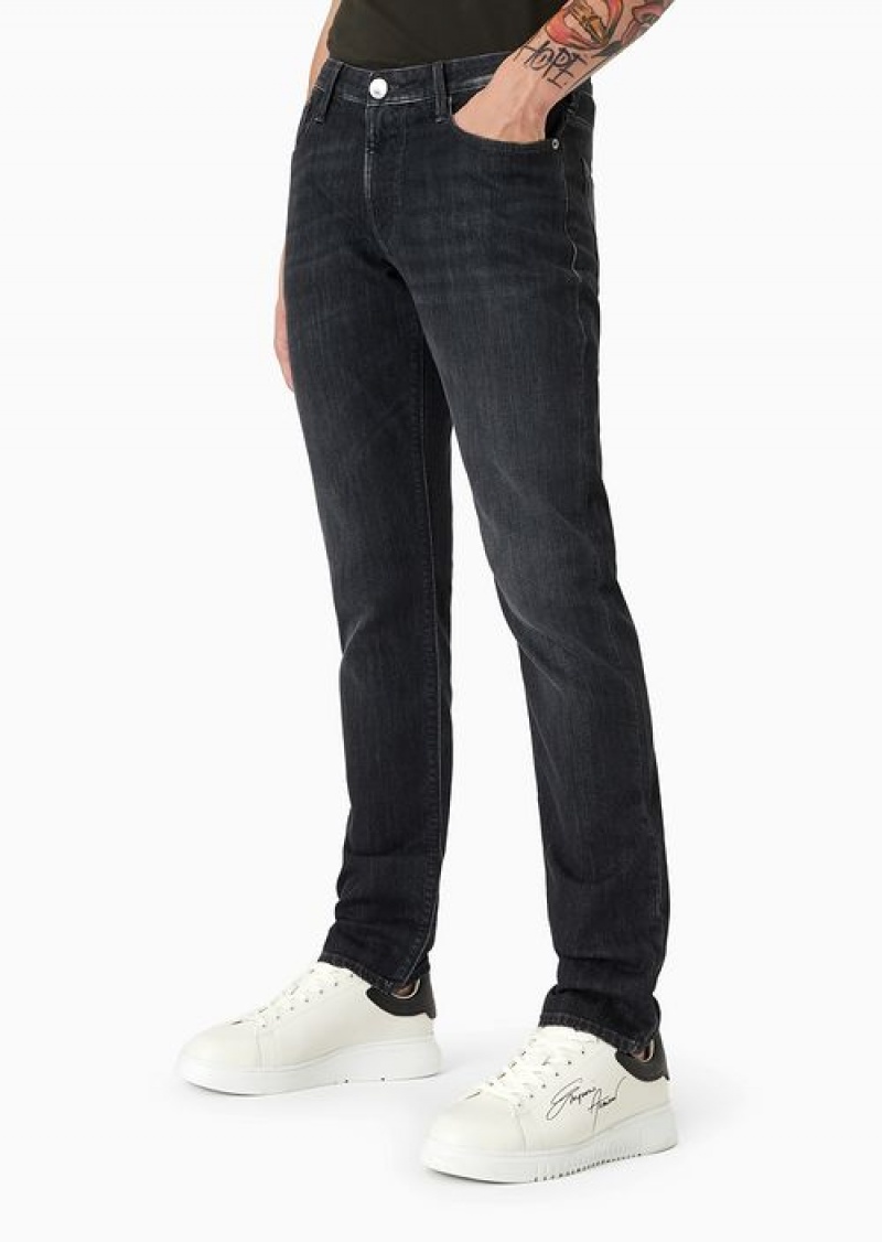 Black Emporio Armani J06 Slim-fit, Twill-melange Jeans In 10 Oz Comfort Denim | EA-SN58007