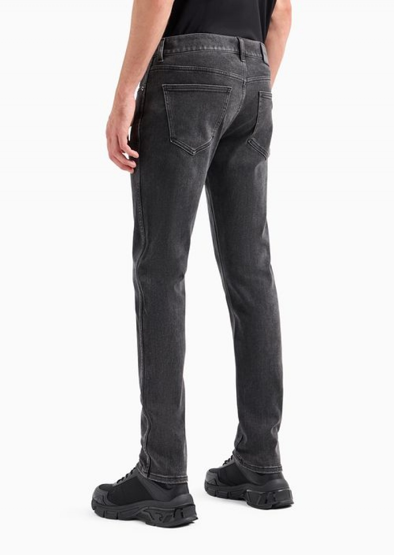 Black Emporio Armani J16 Slim-fit, Washed Denim Jeans | EA-SN57938