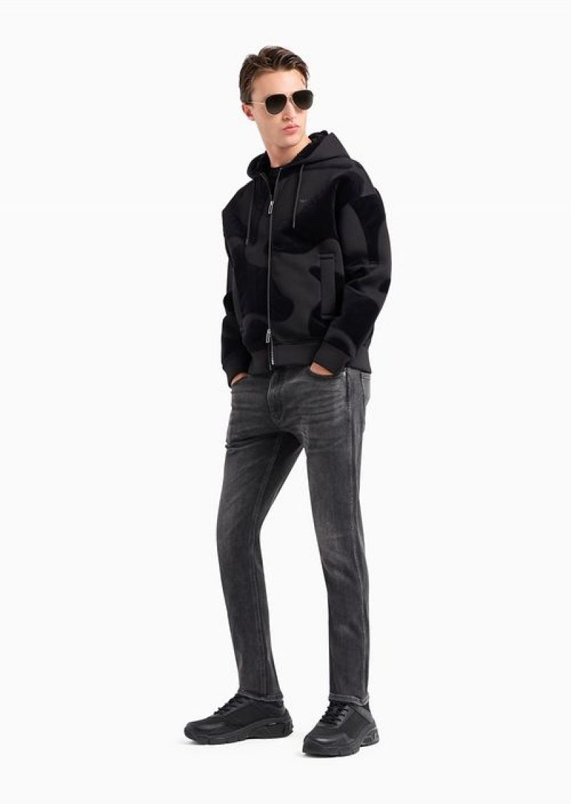 Black Emporio Armani J16 Slim-fit, Washed Denim Jeans | EA-SN57938