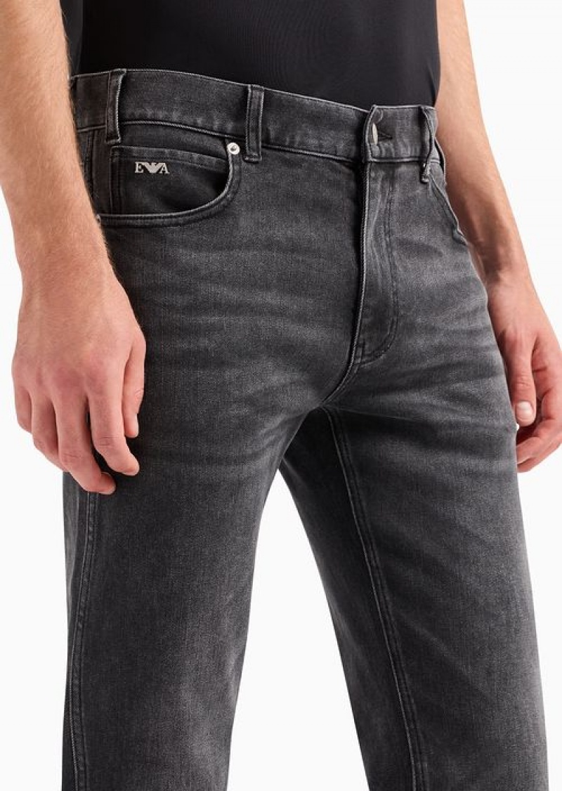 Black Emporio Armani J16 Slim-fit, Washed Denim Jeans | EA-SN57938