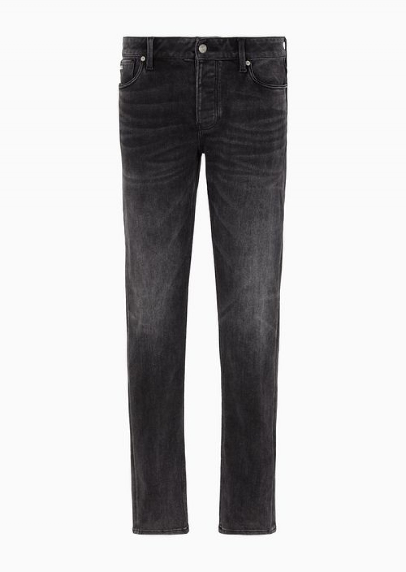 Black Emporio Armani J16 Slim-fit, Washed Denim Jeans | EA-SN57938