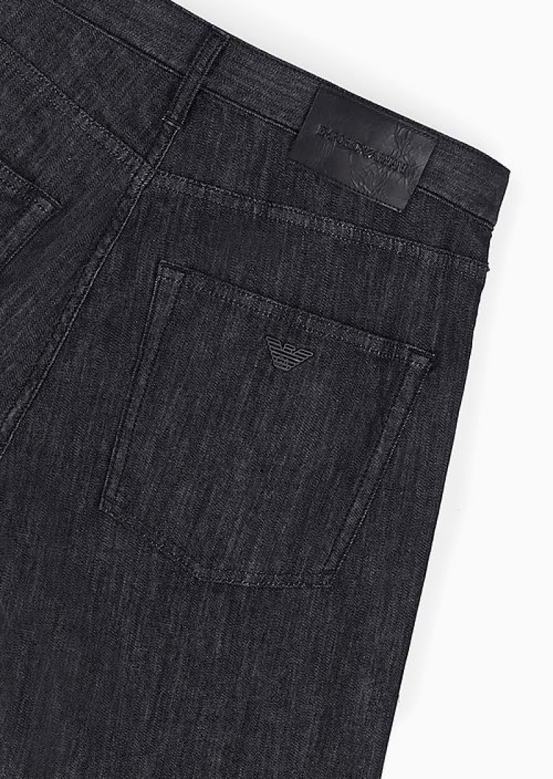 Black Emporio Armani J45 Regular-fit, Worn-wash 8 Oz Denim Jeans | EA-SN57975