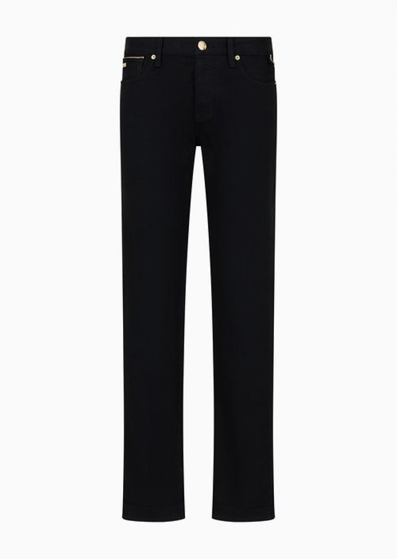 Black Emporio Armani J75 Slim-fit Lunar New Year Stretch Denim Jeans With Gold Details | EA-SN57987