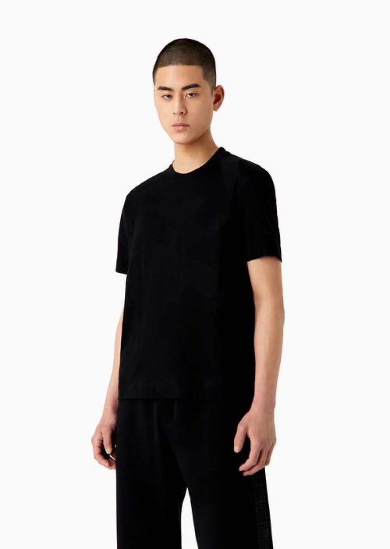 Black Emporio Armani Jacquard Jersey Jumper With Logo Lettering | EA-SN58613