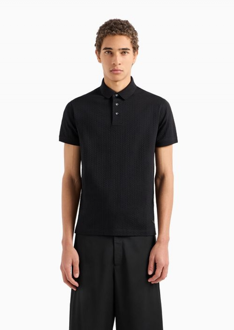 Black Emporio Armani Jacquard-jersey Polo Shirt With Op-art Motif | EA-SN58469