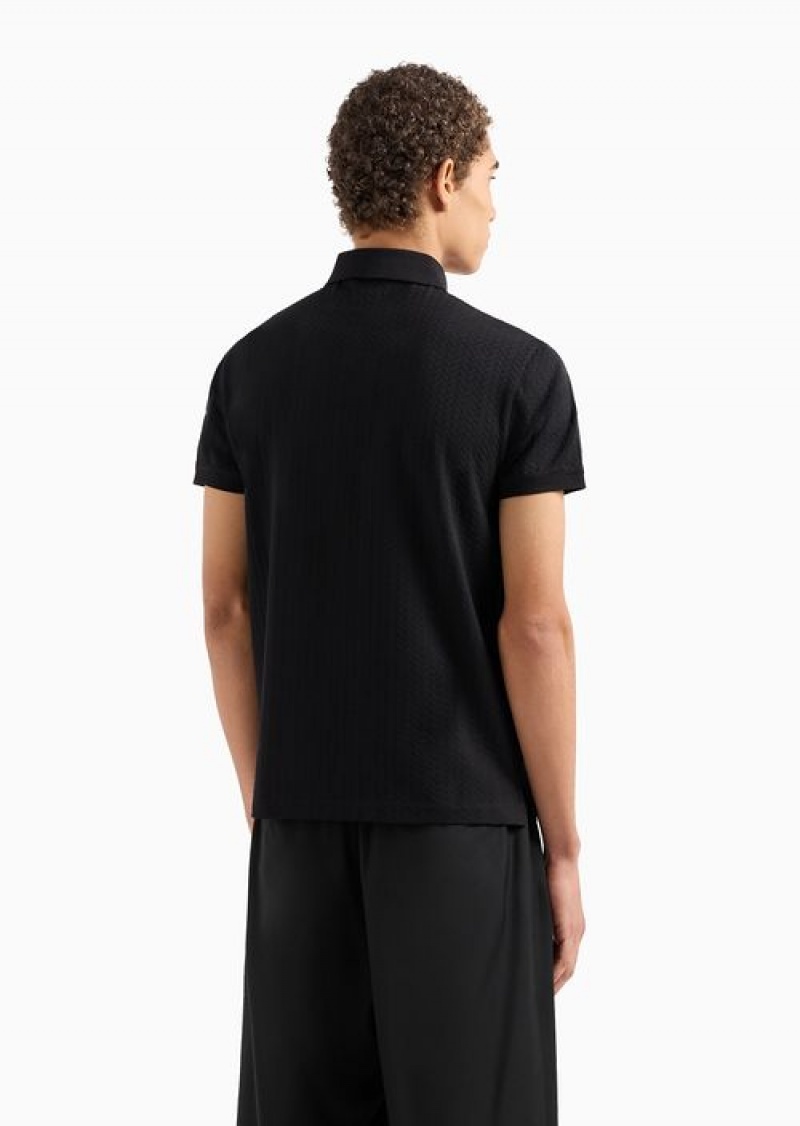 Black Emporio Armani Jacquard-jersey Polo Shirt With Op-art Motif | EA-SN58469