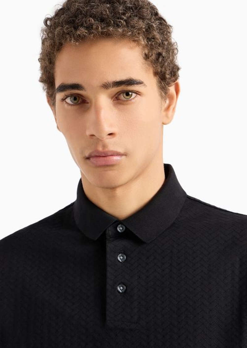 Black Emporio Armani Jacquard-jersey Polo Shirt With Op-art Motif | EA-SN58469