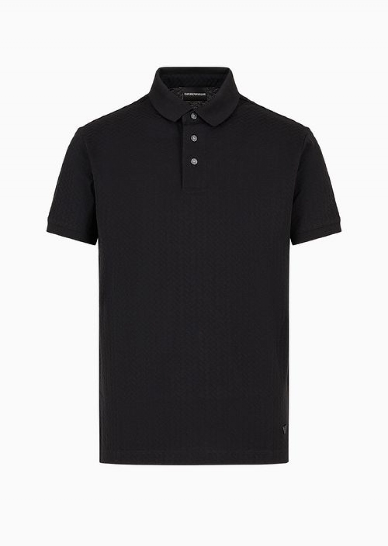 Black Emporio Armani Jacquard-jersey Polo Shirt With Op-art Motif | EA-SN58469