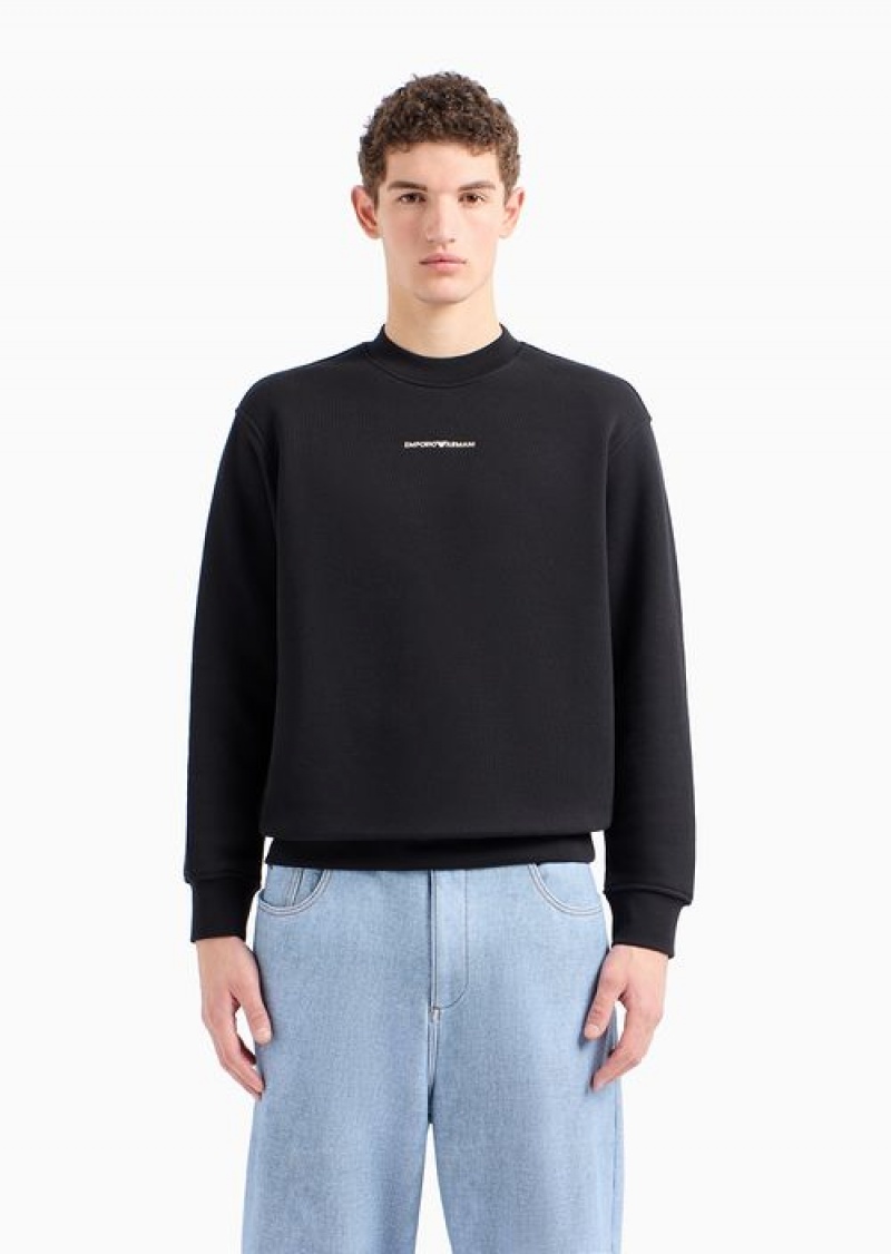 Black Emporio Armani Jersey Sweatshirt With Diagonal Weave And Logo Embroidery | EA-SN58563