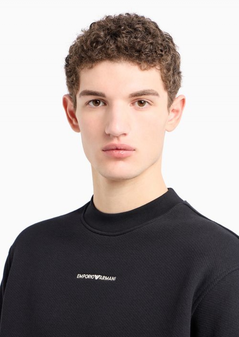 Black Emporio Armani Jersey Sweatshirt With Diagonal Weave And Logo Embroidery | EA-SN58563