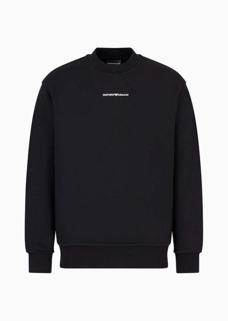 Black Emporio Armani Jersey Sweatshirt With Diagonal Weave And Logo Embroidery | EA-SN58563