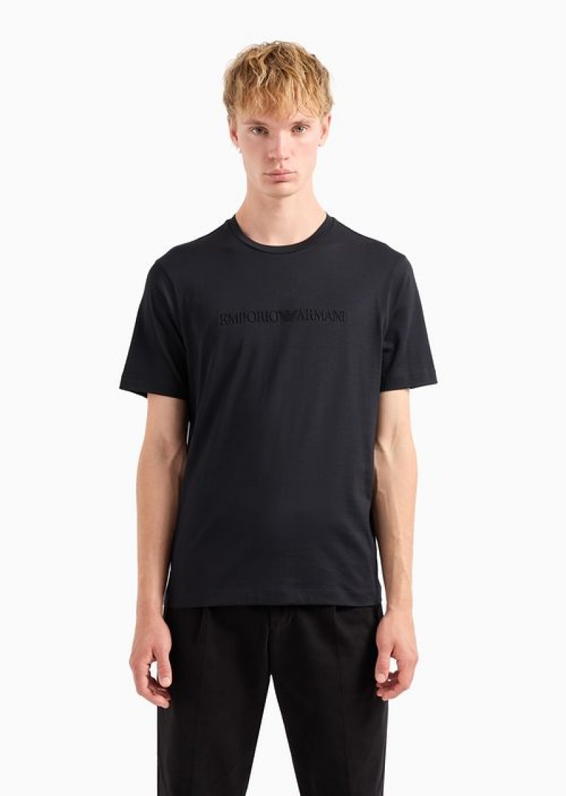 Black Emporio Armani Jersey T-shirt With Embossed Dome-effect Logo Embroidery | EA-SN58659