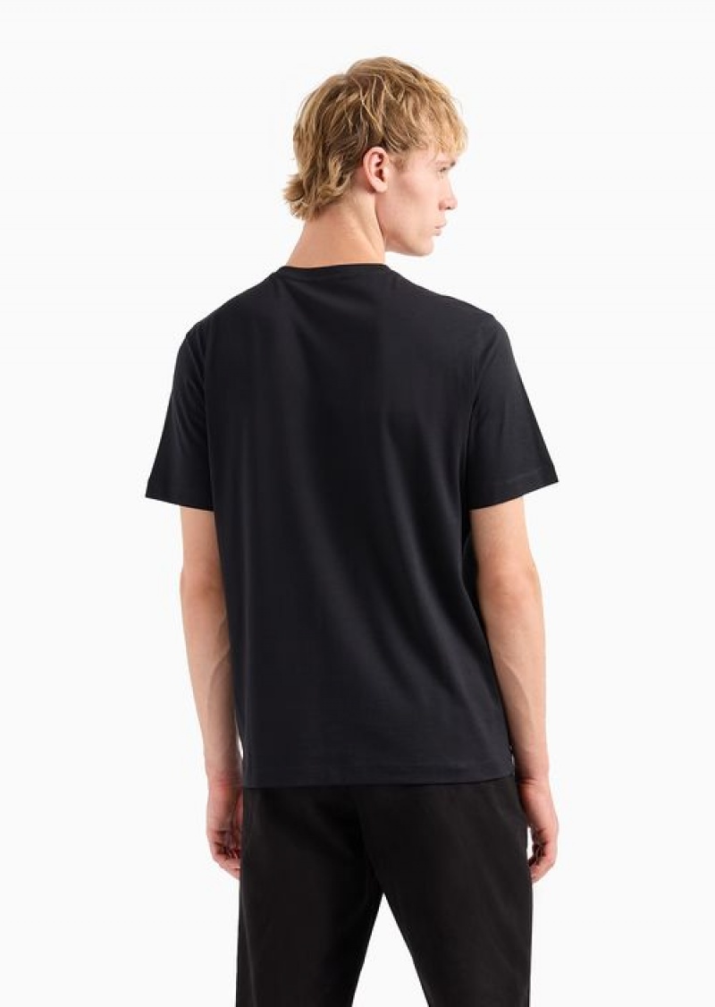 Black Emporio Armani Jersey T-shirt With Embossed Dome-effect Logo Embroidery | EA-SN58659