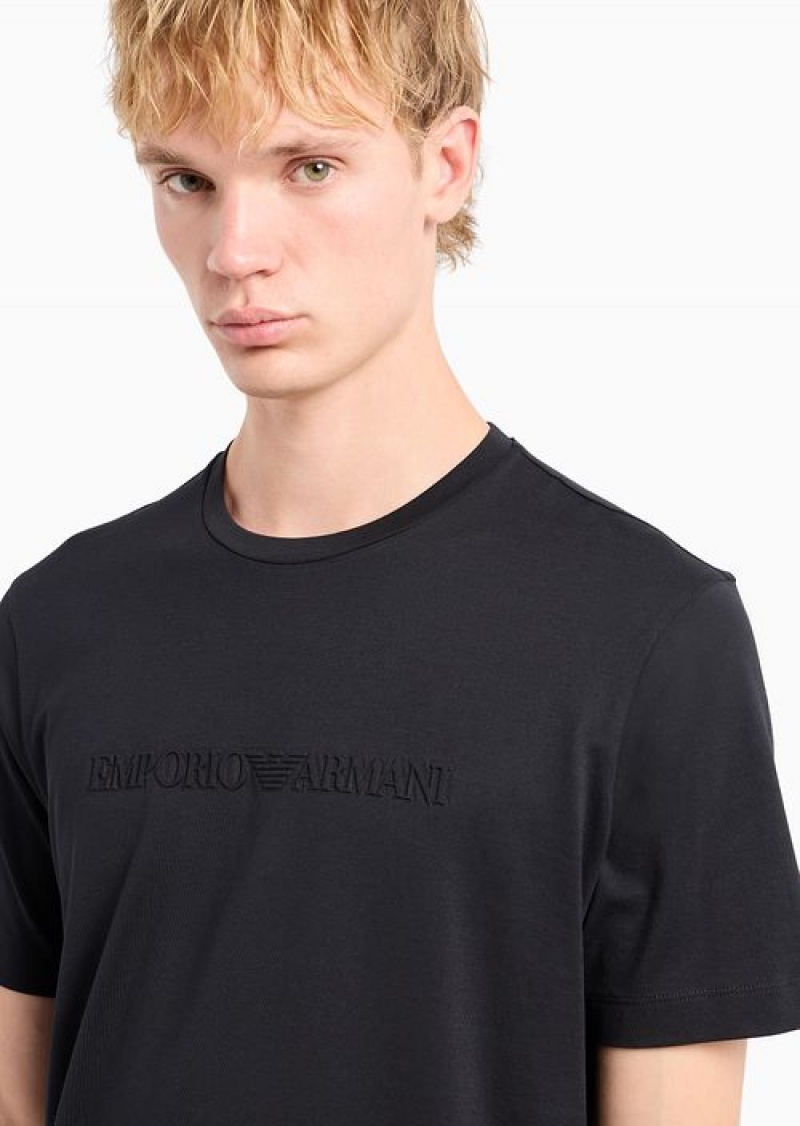 Black Emporio Armani Jersey T-shirt With Embossed Dome-effect Logo Embroidery | EA-SN58659