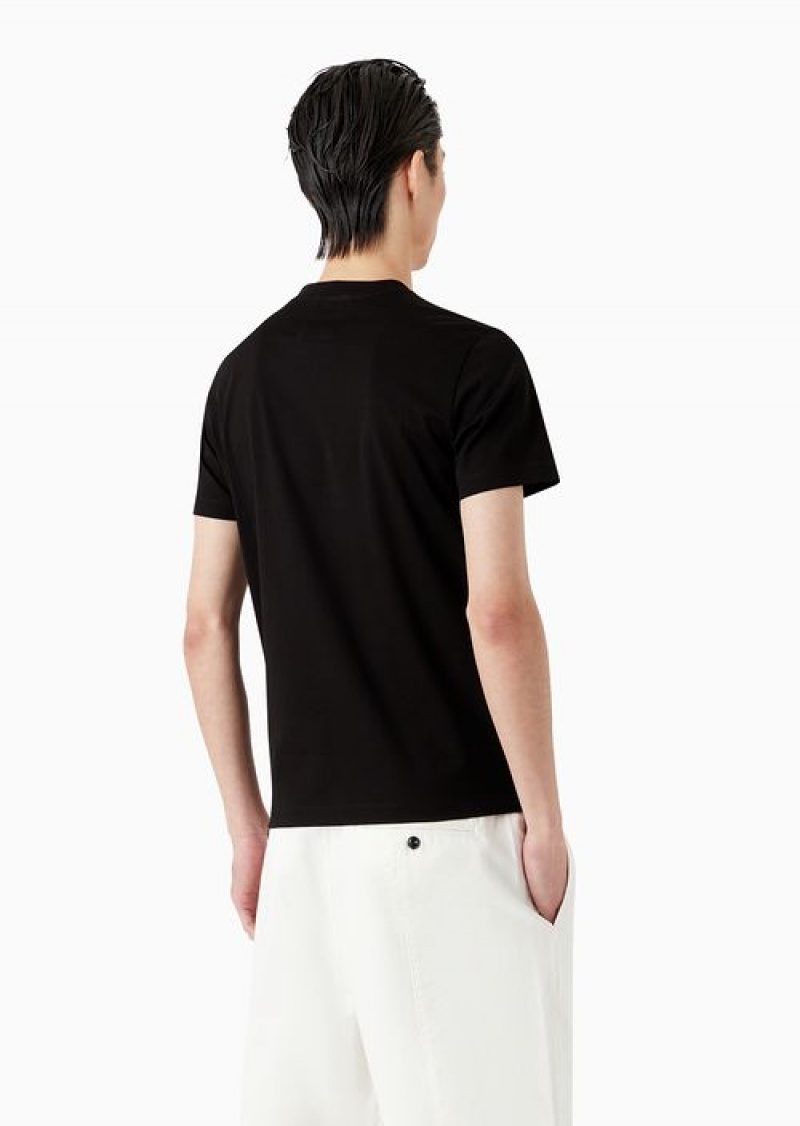 Black Emporio Armani Jersey T-shirt With Jacquard Logo | EA-SN58691