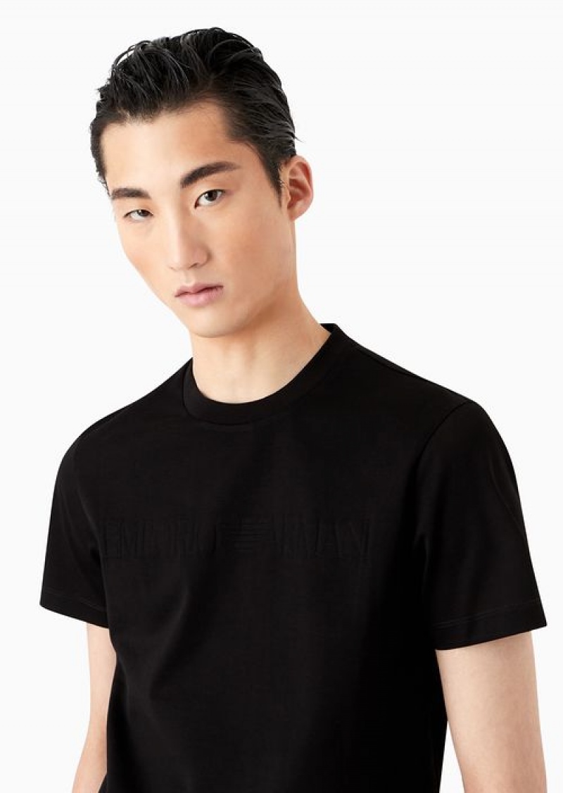 Black Emporio Armani Jersey T-shirt With Jacquard Logo | EA-SN58691