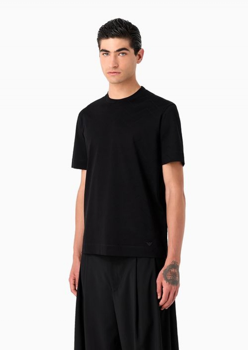 Black Emporio Armani Jersey T-shirt With All-over Jacquard Motif | EA-SN58728