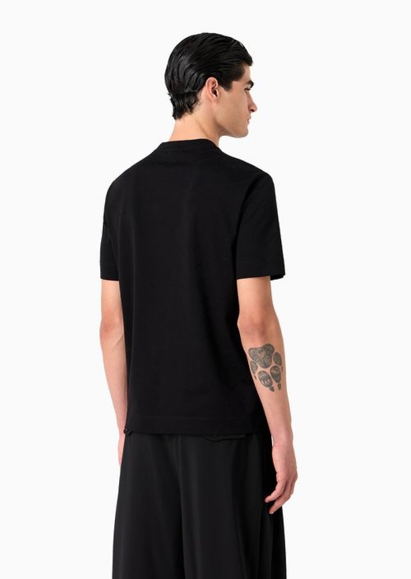 Black Emporio Armani Jersey T-shirt With All-over Jacquard Motif | EA-SN58728