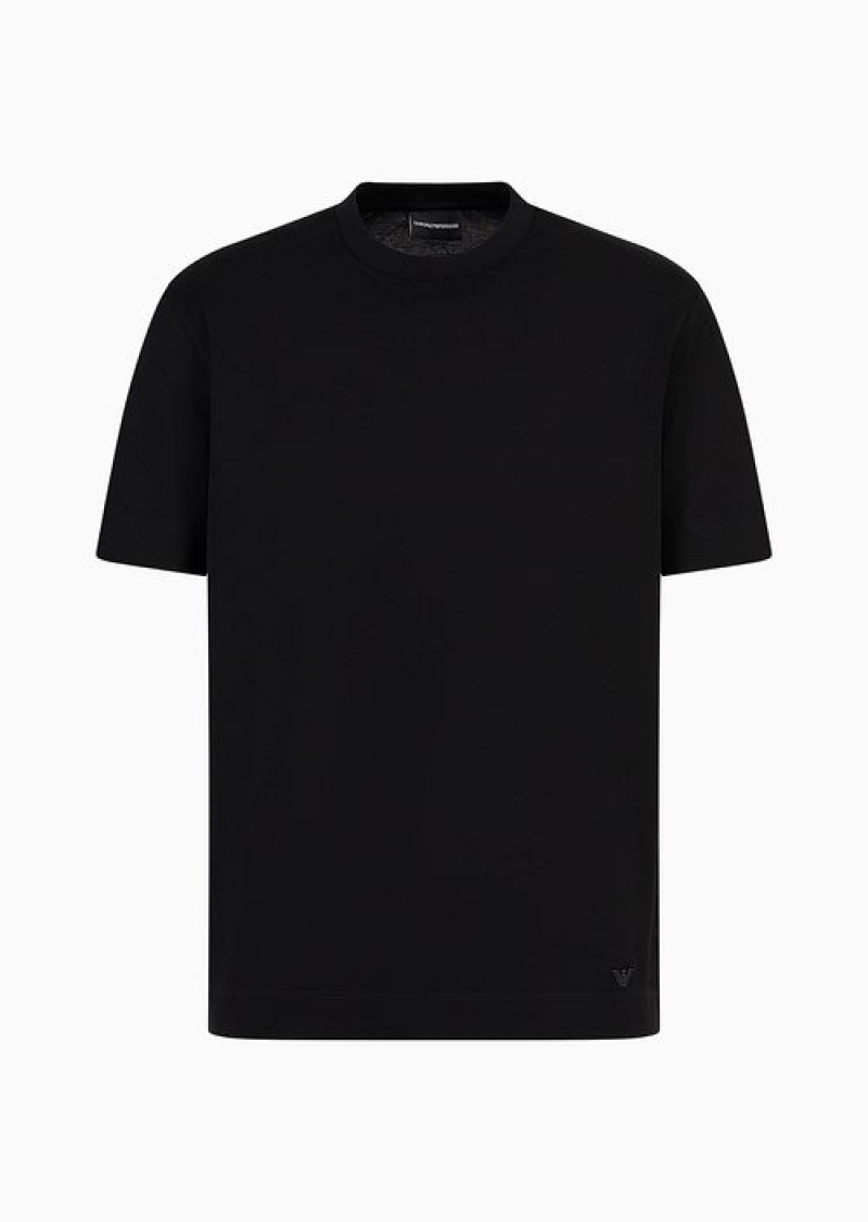 Black Emporio Armani Jersey T-shirt With All-over Jacquard Motif | EA-SN58728