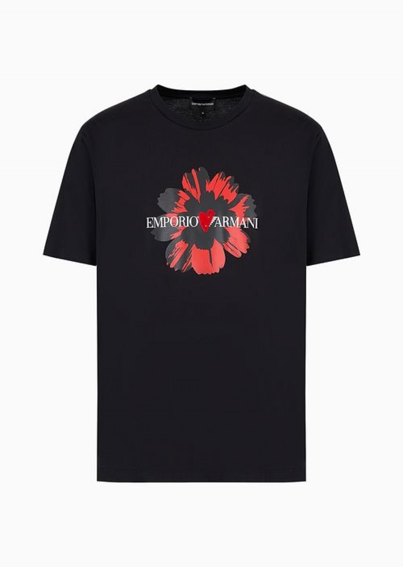 Black Emporio Armani Jersey T-shirt With Mon Amour Flocked Print | EA-SN58765