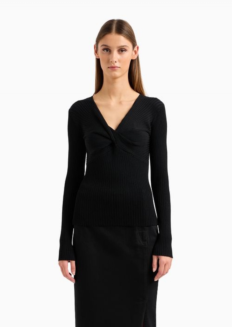 Black Emporio Armani Jumper With Draped Knot At The Neck | EA-SN56717