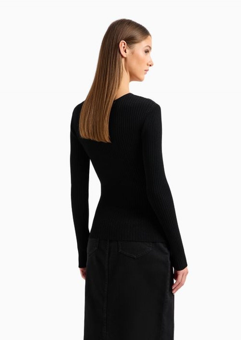 Black Emporio Armani Jumper With Draped Knot At The Neck | EA-SN56717