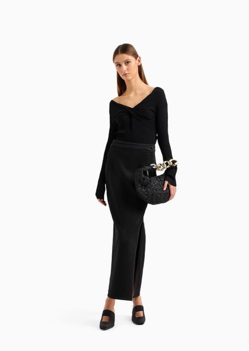 Black Emporio Armani Jumper With Draped Knot At The Neck | EA-SN56717