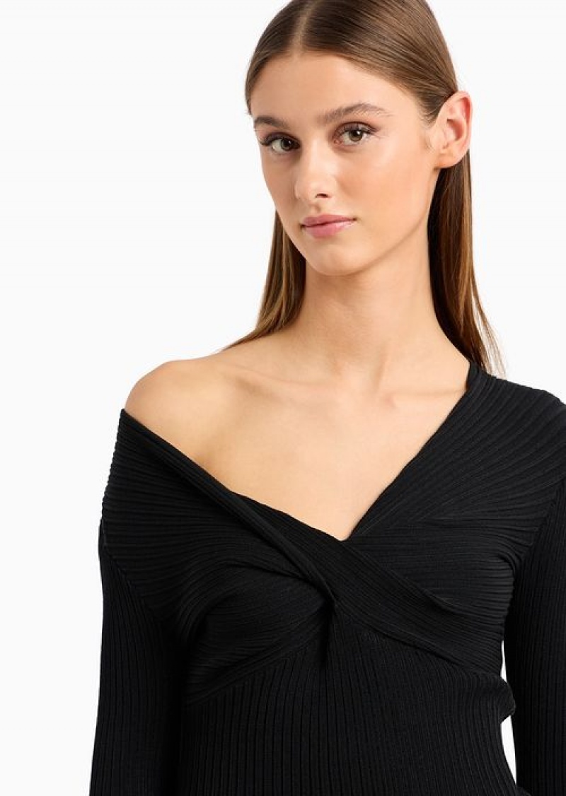 Black Emporio Armani Jumper With Draped Knot At The Neck | EA-SN56717