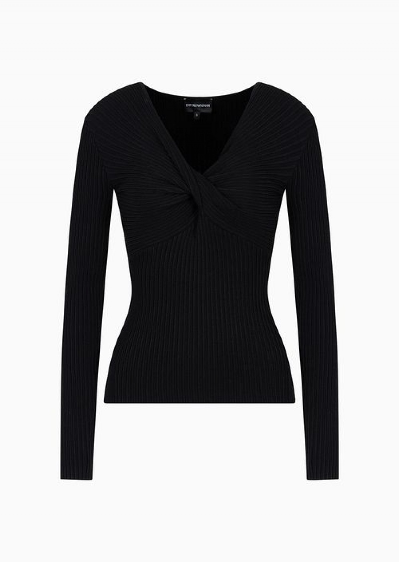 Black Emporio Armani Jumper With Draped Knot At The Neck | EA-SN56717