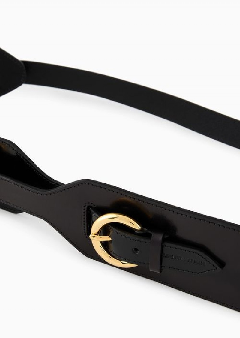 Black Emporio Armani Leather Belt With Double Buckle | EA-SN59114