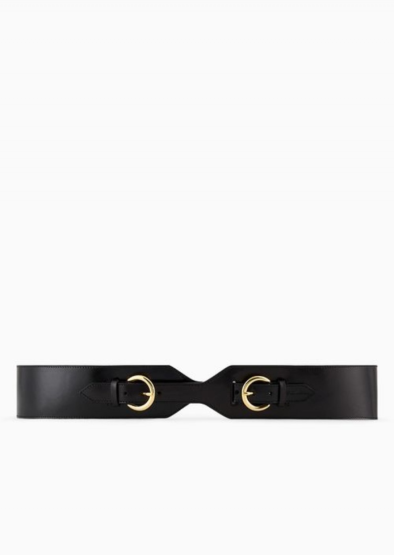 Black Emporio Armani Leather Belt With Double Buckle | EA-SN59114