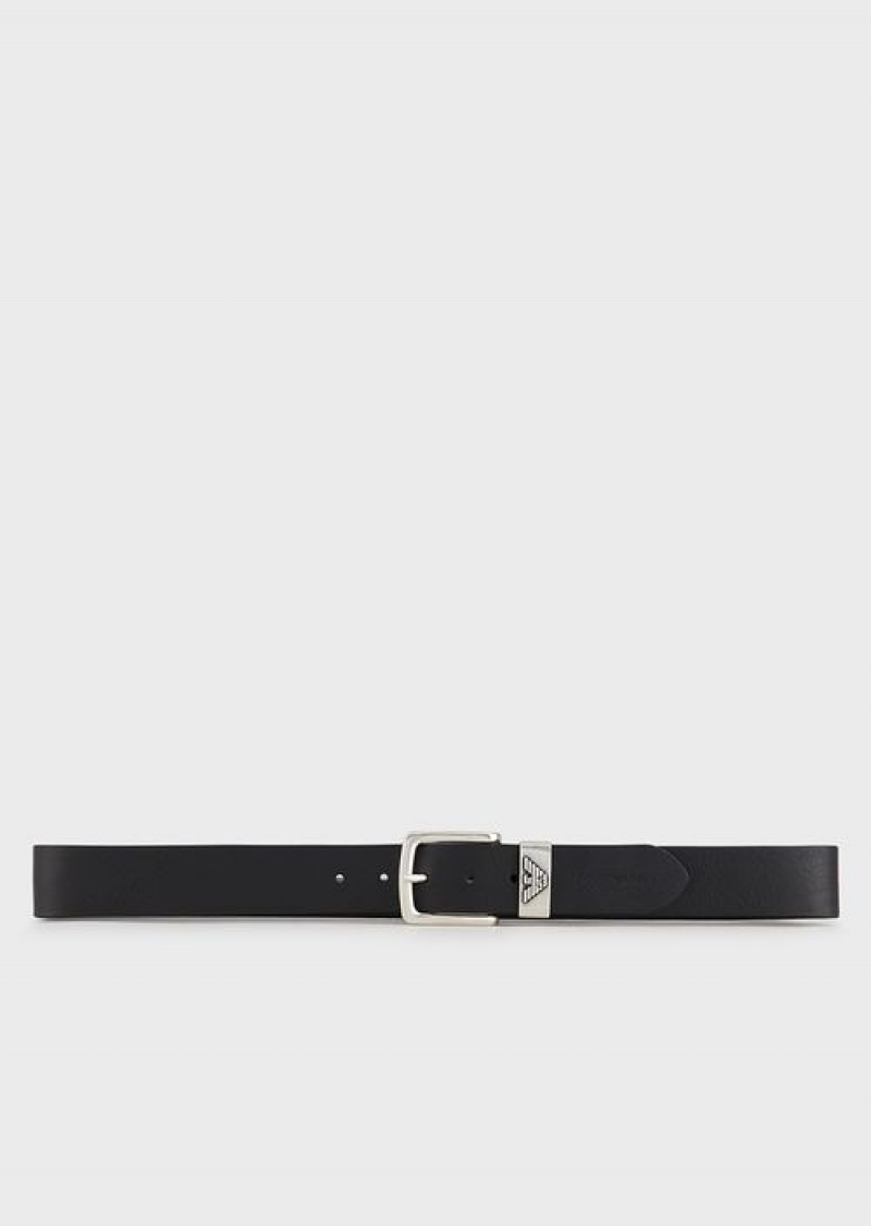 Black Emporio Armani Leather Belt With Logo Buckle | EA-SN59146