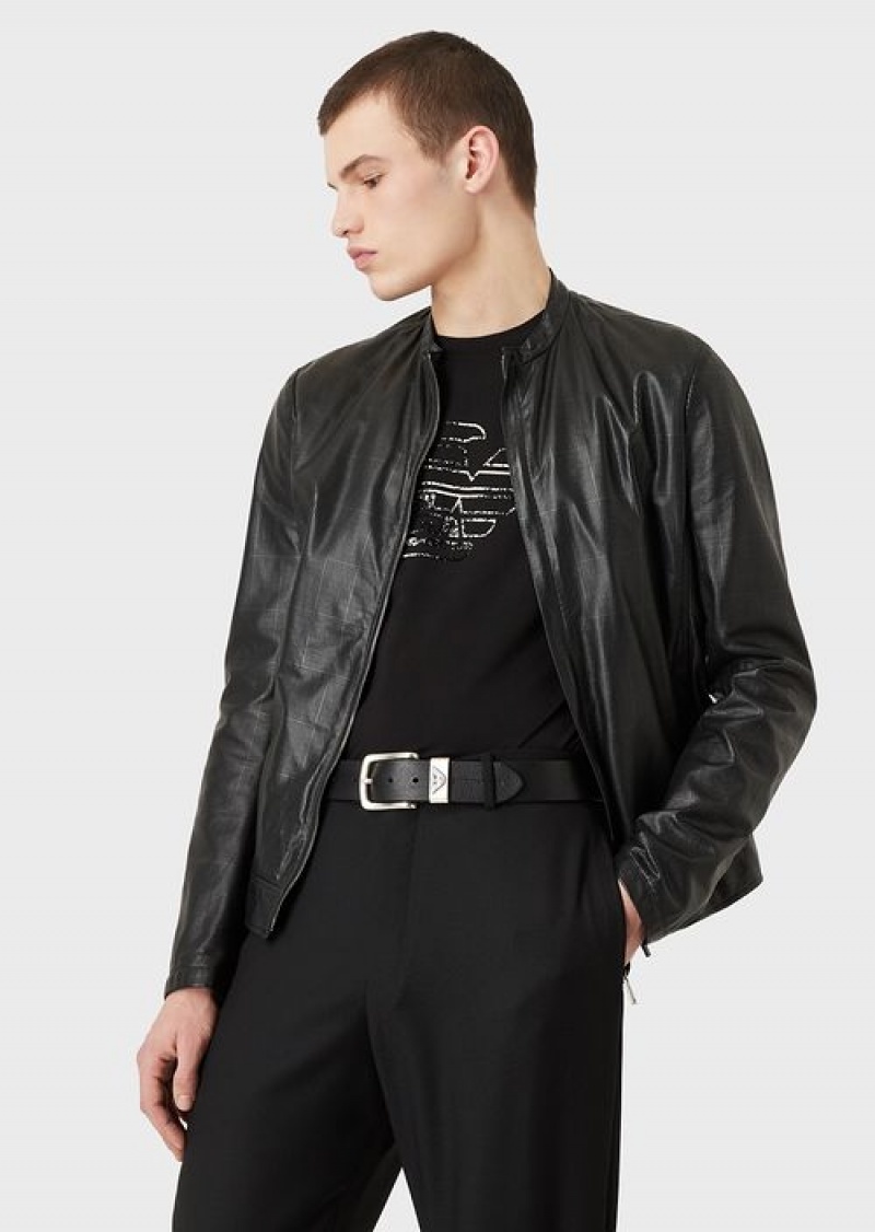 Black Emporio Armani Leather Belt With Logo Buckle | EA-SN59146