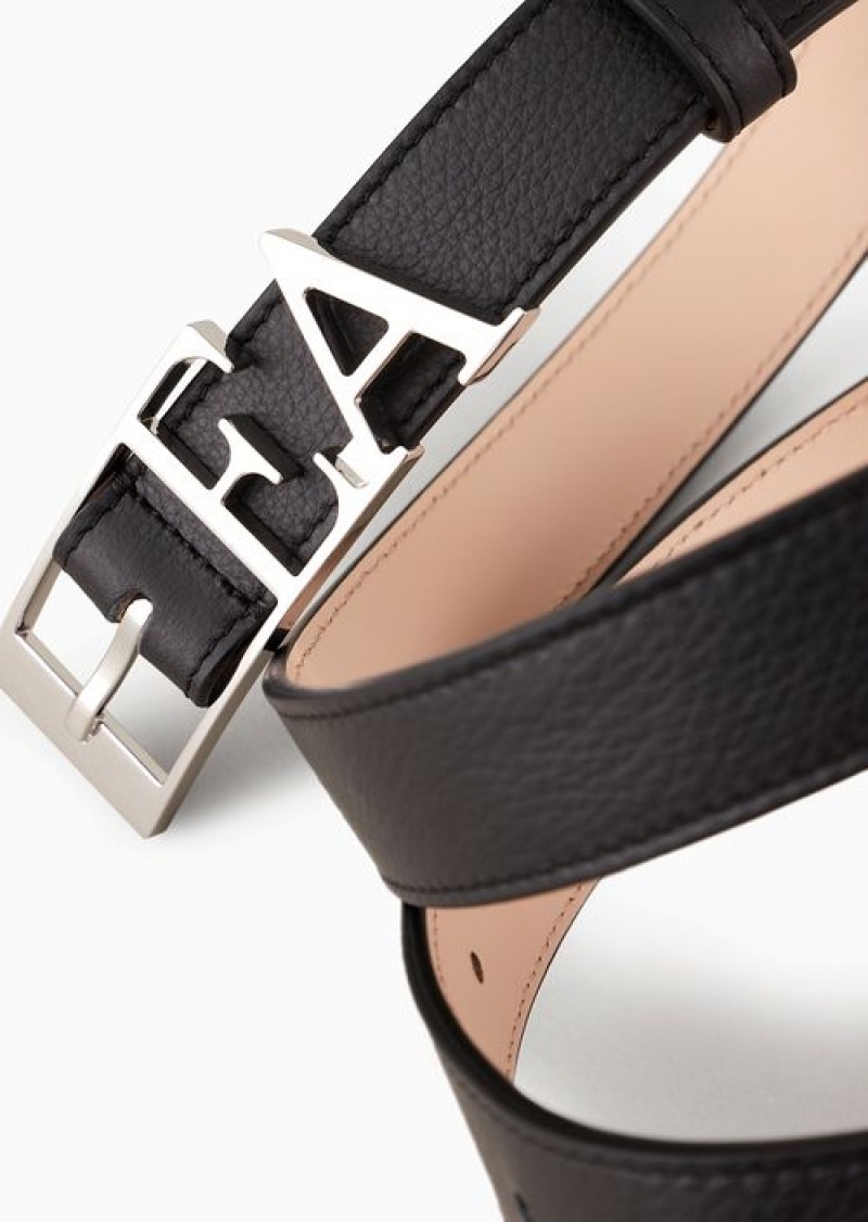 Black Emporio Armani Leather Belt With Moulded Ea Buckle | EA-SN57444