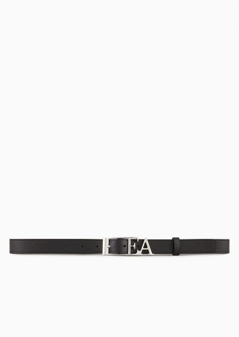 Black Emporio Armani Leather Belt With Moulded Ea Buckle | EA-SN57444