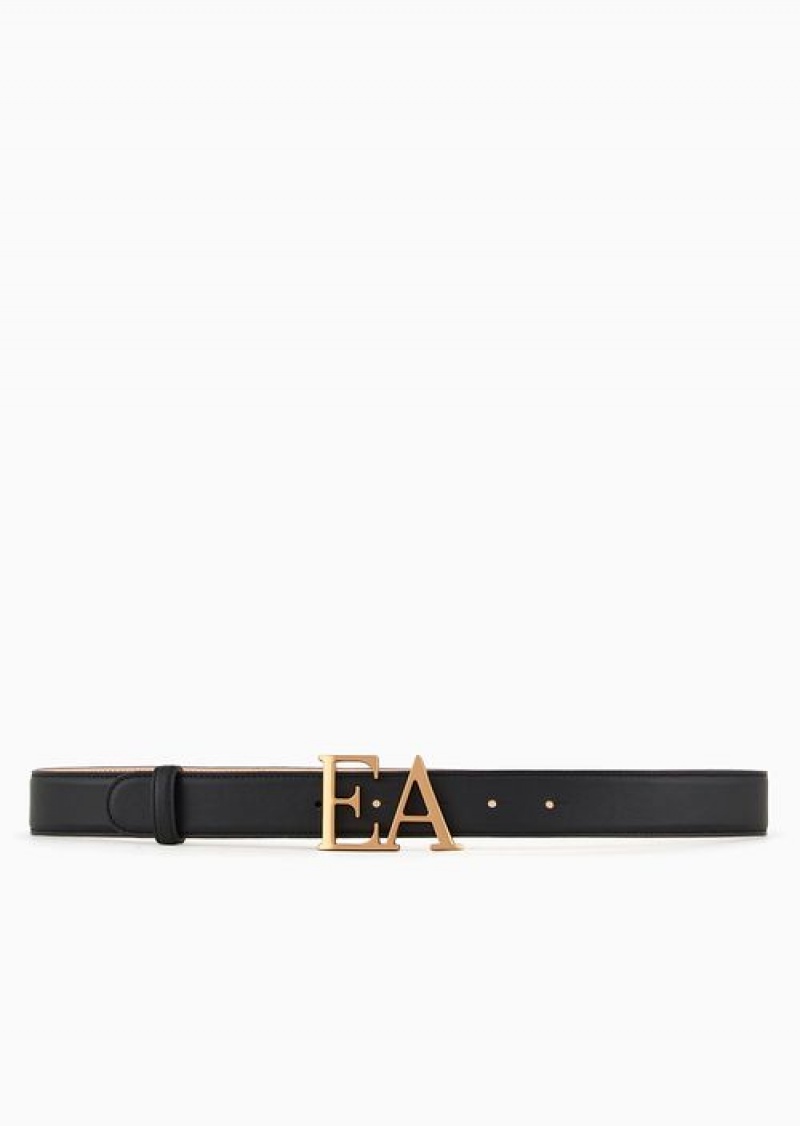 Black Emporio Armani Leather Belt With Moulded Ea Buckle | EA-SN57445