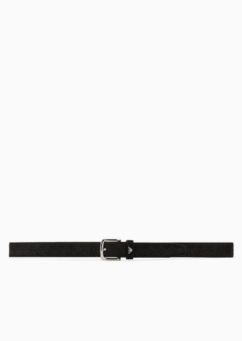 Black Emporio Armani Leather Belt With Micro-perforated Eagle Motif | EA-SN59141