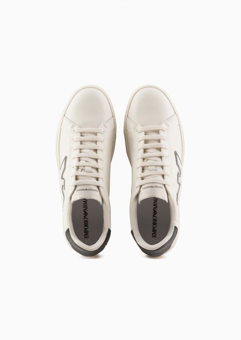 Black Emporio Armani Leather Sneakers With Eagle Patch | EA-SN58985