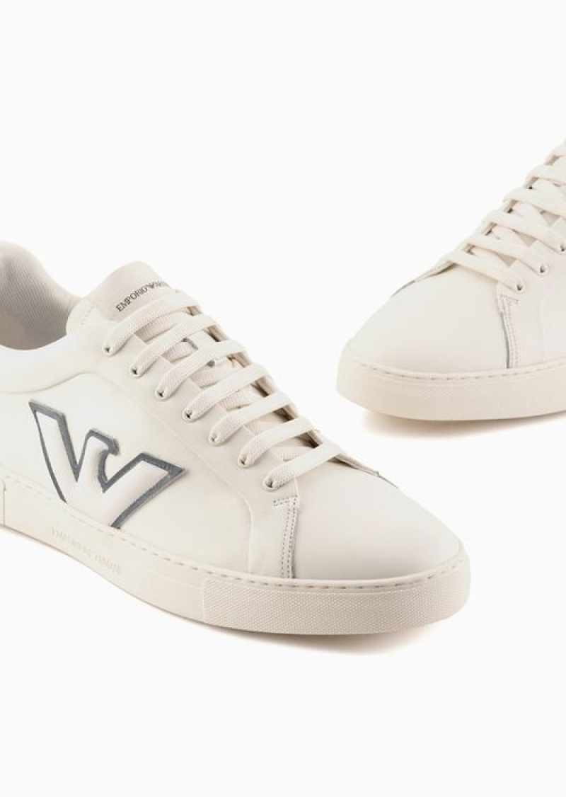 Black Emporio Armani Leather Sneakers With Eagle Patch | EA-SN58985