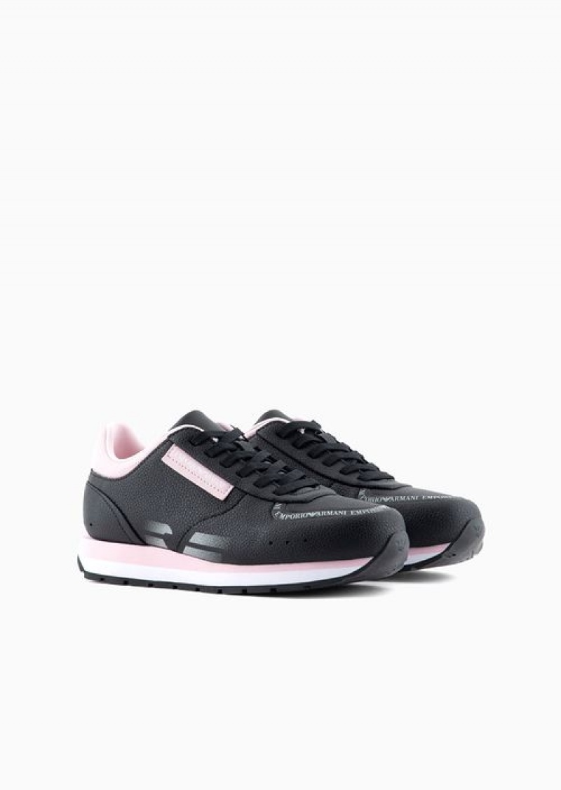 Black Emporio Armani Leather Sneakers With Gradient Eagle | EA-SN57206