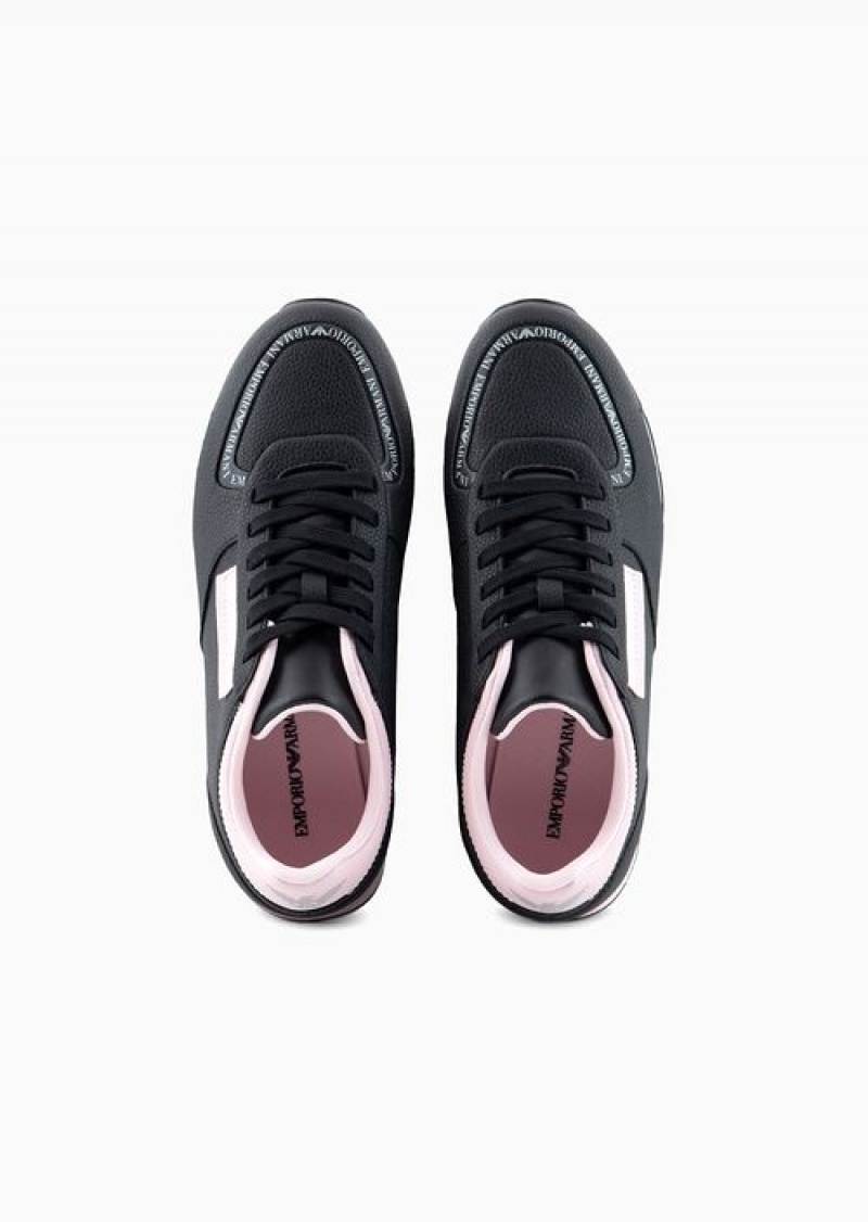 Black Emporio Armani Leather Sneakers With Gradient Eagle | EA-SN57206