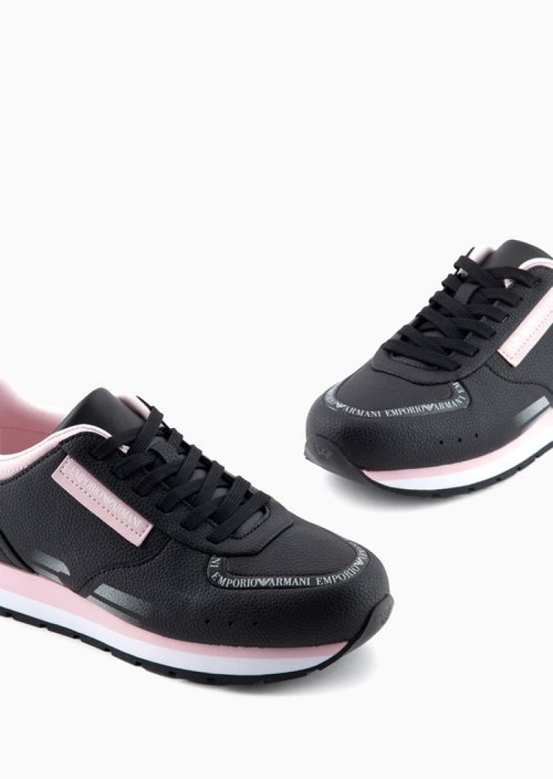 Black Emporio Armani Leather Sneakers With Gradient Eagle | EA-SN57206