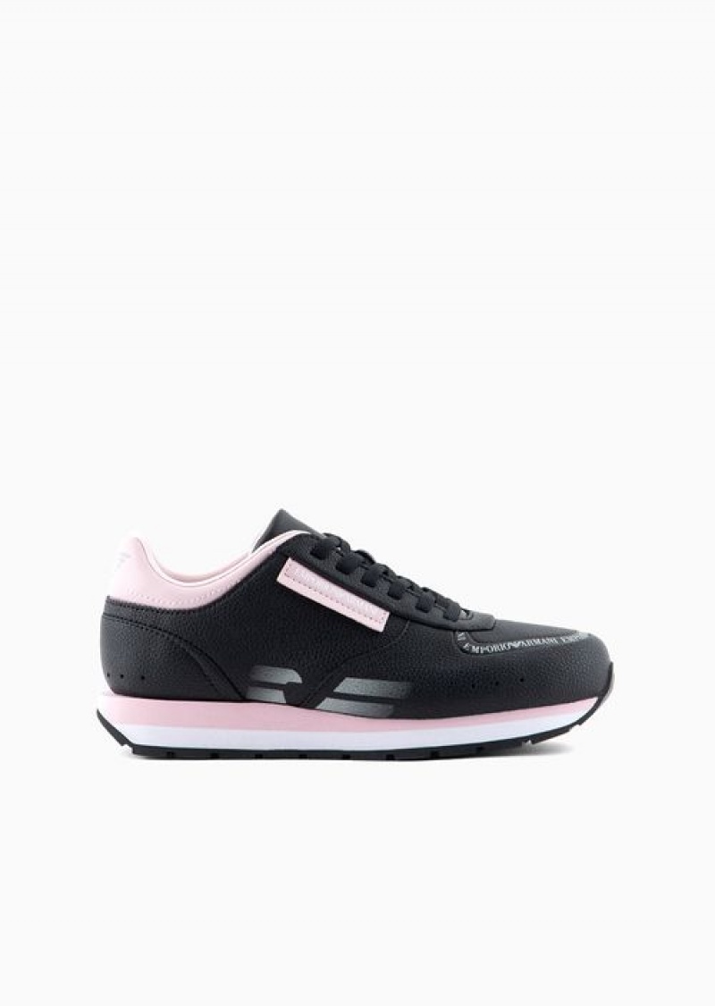 Black Emporio Armani Leather Sneakers With Gradient Eagle | EA-SN57206